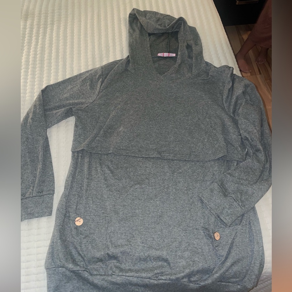 Green Hooded Nursing Sweatshirt with Button Accents